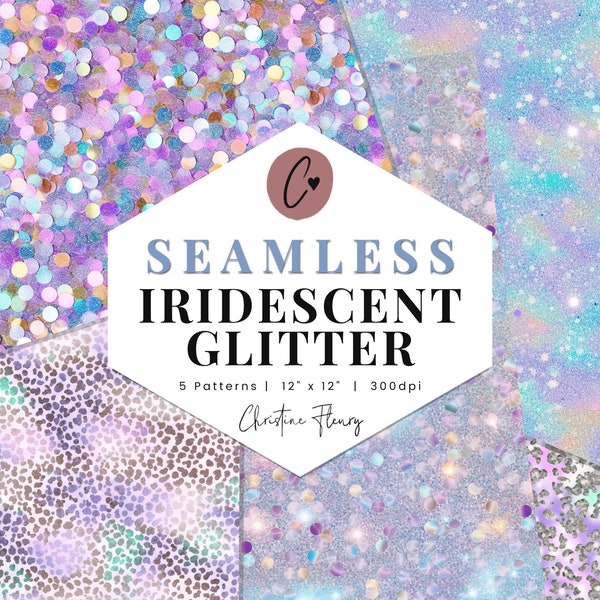 Iridescent Glitter Digital Paper Mini Pack, Seamless Glitter Patterns, Printable Iridescent Paper, Sublimation background for Commercial Use