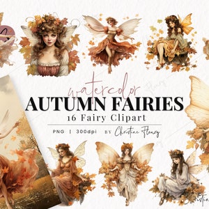 Aquarelle automne fées Clipart, Junk Journal fées PNG, beautés ailées, clipart fantaisiste, graphiques automne, usage Commercial
