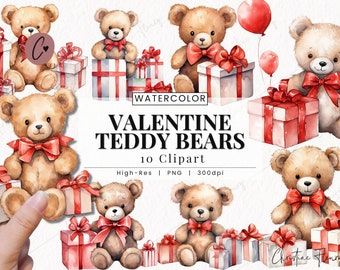 Aquarel Valentine teddyberen clipart, aquarel Valentine clipart, Valentijnsdag PNG, PNG Instant Download voor commercieel gebruik