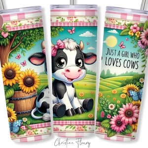 Just A Girl Who Loves Koeien Tumbler Wrap PNG, Koe Tumbler PNG, Farm Girly sublimatie PNG, Instant Digitale Download