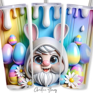 3D Spring Gnome Pâques Tumbler Wrap PNG, Sublimation de verre maigre 20 oz, Gnome Tumbler Wrap, Pâques PNG, téléchargement numérique