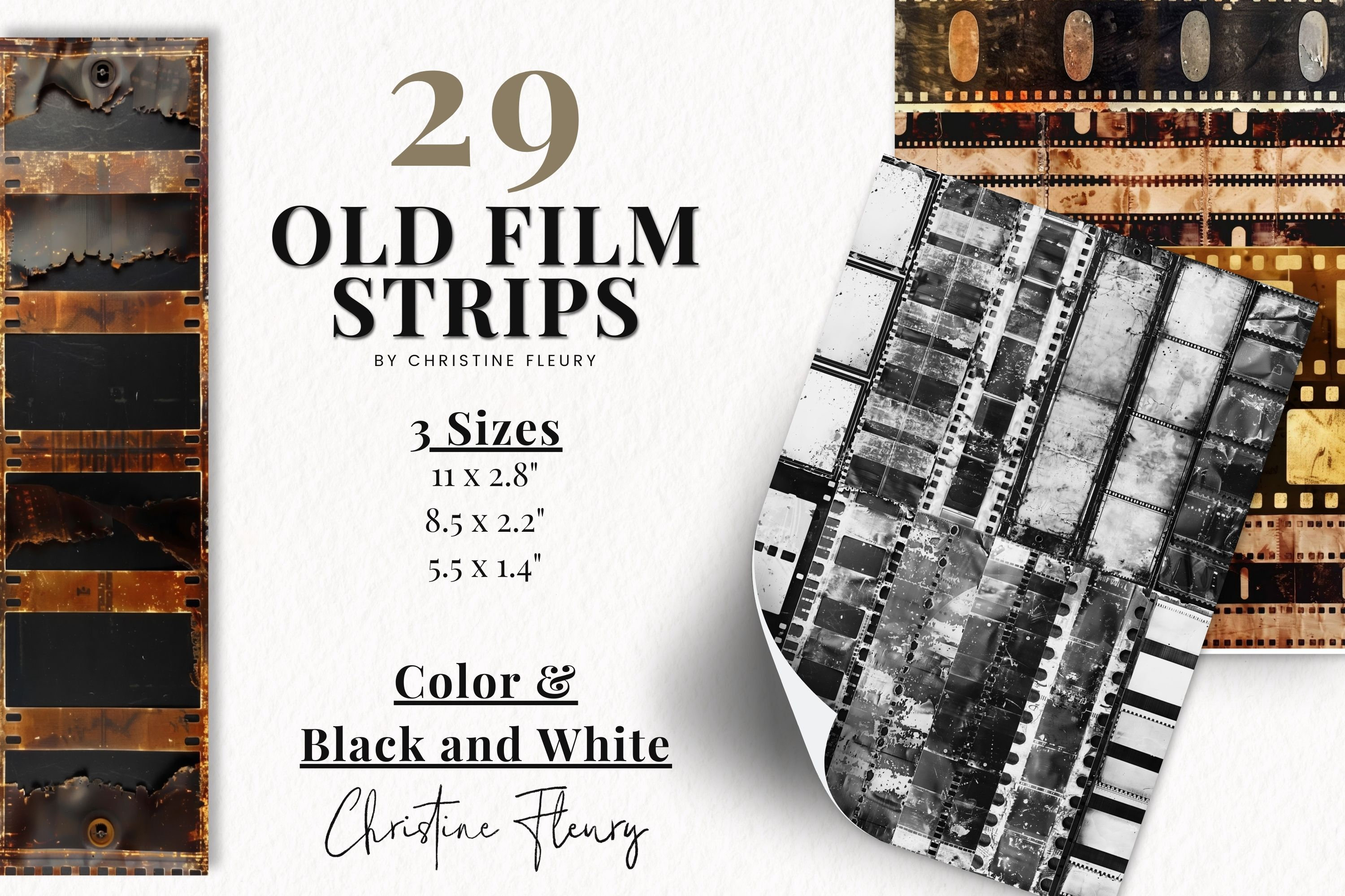 Vintage Old Filmstrip Paper, 58 Grungy Printable Film Strips in