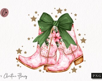 Coquette Christmas Cowgirl PNG, Pink Christmas PNG, Coquette Bow Png, Christmas Sublimation Design, Pink Cowgirl Png, Digital Download