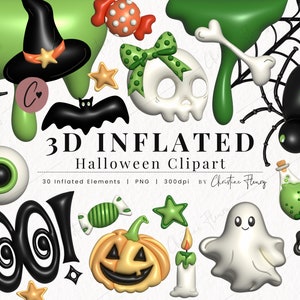 Clipart Halloween gonflé 3D, illustration de bouffées d'Halloween, Halloween PNG, téléchargement immédiat PNG pour usage commercial