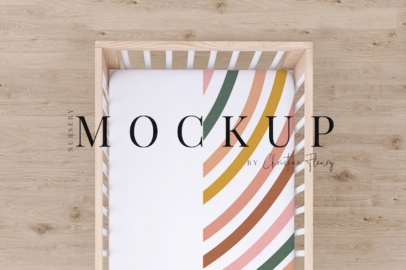 Fitted Crib Sheet Mockup, Minimal Crib Sheet Mockup, Nursery Mockup, POD Sublimation Mockup, PSD Mockup, Cot Sheet, Neutral Nursery stock