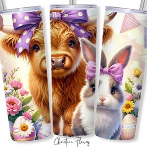 Cute Easter Highland Cow Tumbler Wrap PNG, 20 oz Skinny Tumbler Sublimation, Highland Cow Tumbler Wrap, Easter PNG, Digital Download