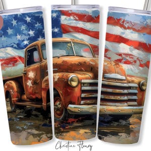 Patriotic Vintage Truck Tumbler Wrap PNG, 20 oz Skinny Tumbler Sublimation, Patriotic Tumbler Wrap, 4th Of July PNG, Digital Download