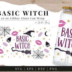 Bruxa básica SVG, arquivo de corte de lata de vidro Libbey de 20 onças, SVG de Halloween, SVG de bruxa, SVG de envoltório de vidro, arquivo de corte Cricut, SVG DXF PNG para download digital