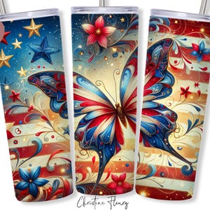 Tumbler Wrap a farfalla con il 4 luglio in formato PNG, tumbler sottile da 20 oz con stampa a sublimazione, tumbler Wrap patriottico, 4 luglio in formato PNG, download digitale