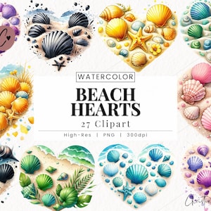 Beach Heart Clipart, Verão PNG, Férias na Praia PNG, Corações de Amor PNG Download instantâneo para uso comercial