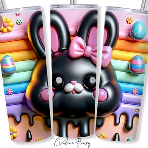 3D noir lapin de Pâques gobelet Wrap PNG, 20 oz Skinny Tumbler Sublimation, emballage de verre de Pâques, Pâques PNG, téléchargement numérique