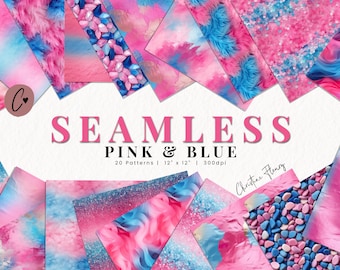Carta digitale rosa e blu senza cuciture, motivi glitter, carta pastello stampabile, sfondo sublimatico per uso commerciale