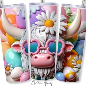 3D Spring Highland Cow Easter Tumbler Wrap PNG, 20 oz Skinny Tumbler Sublimation, Highland Cow Tumbler Wrap, Easter PNG, Digital Download