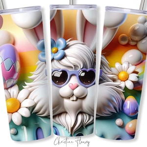 3D mignon lapin de Pâques enveloppement de verre PNG, 20 oz Skinny Tumbler Sublimation, emballage de verre de Pâques, Pâques PNG, téléchargement numérique