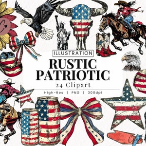 Rustikaler Patriotischer Clipart, 4. Juli PNG, Western PNG, Make America Cowboy PNG Sofortdownload für kommerzielle Nutzung