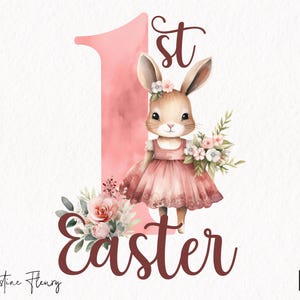 1er lapin de Pâques rose PNG, rose de Pâques PNG, bébé étape importante Png, sublimation de Pâques, bébé première Pâques, téléchargement numérique