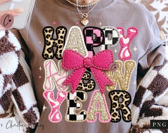 Tygmärken Gott Nytt År PNG Faux Latch Hook, Nytt År New Me 2026 Girly PNG, Gott Nytt År PNG Nytt År Sublimeringsdesign, Digital Nedladdning