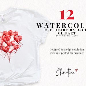 Watercolor Red Heart Balloons Clipart, Watercolor Valentine Clipart ...