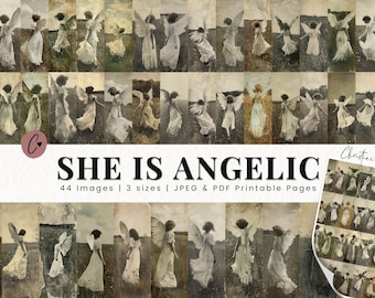 She is Angelic Junk Journal Photographs, Vintage Female Images, Angel Wings Ephemera, Ethereal Junk Journal, Vintage Angel Pictures
