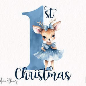 Blue 1st Christmas Deer PNG, Blue Christmas PNG, Reindeer Png, Christmas Sublimation Design, Baby First Christmas, Digital Download