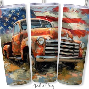 Patriotic Vintage Truck Tumbler Wrap PNG, 20 oz Skinny Tumbler Sublimation, Patriotic Tumbler Wrap, 4th Of July PNG, Digital Download