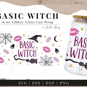 Bruxa básica SVG, arquivo de corte de lata de vidro Libbey de 16 oz, SVG de Halloween, Bruxa SVG, Envoltório de vidro SVG, arquivo de corte Cricut, SVG DXF PNG para download digital