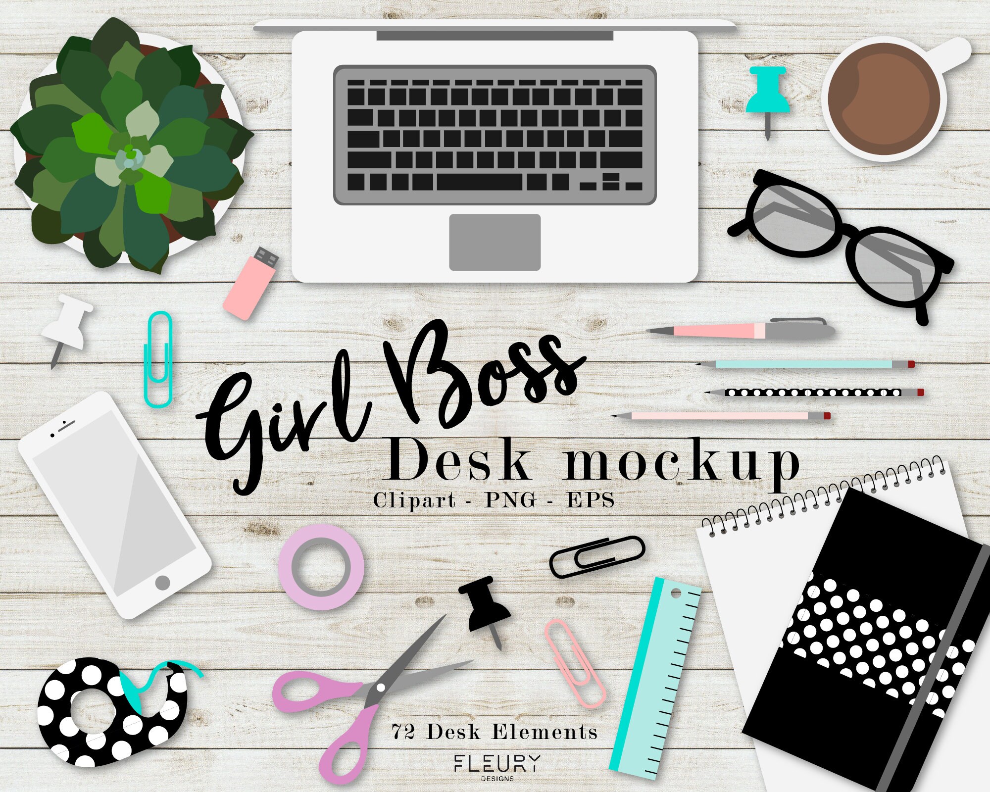 Girl Boss Desk Mockup Clipart Desk Flatlay Clipart Etsy