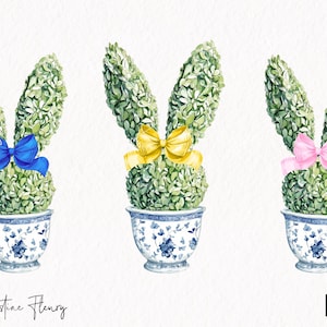 Aquarelle de Pâques topiaire lapin Clipart, Clipart Pâques, printemps PNG, Chinoiserie Grand millénaire téléchargement immédiat pour un usage commercial