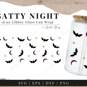 Batty Night SVG, 16oz Libbey Glass Can Cut File, Halloween SVG, Star Svg, Glass Wrap Svg, Cricut Cut File, Svg Dxf Png Digitale Download
