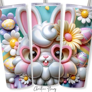 3D printemps Pâques lapin de Pâques enveloppement PNG, Sublimation de gobelet maigre 20 oz, emballage de verre de Pâques, Pâques PNG, téléchargement numérique