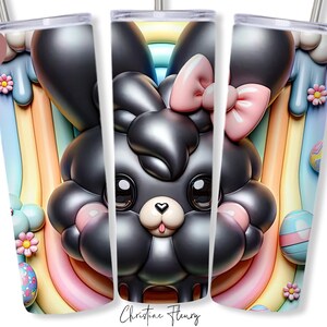 3D noir lapin de Pâques gobelet Wrap PNG, 20 oz Skinny Tumbler Sublimation, emballage de verre de Pâques, Pâques PNG, téléchargement numérique