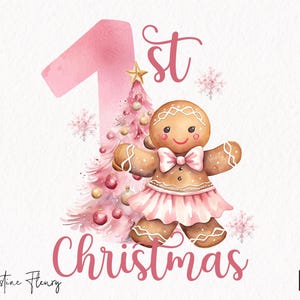 Rosa 1st Christmas Lebkuchen PNG, Rosa Weihnachten PNG, Lebkuchen Cookie Png, Weihnachtssublimationsdesign, Baby Erstes Weihnachten