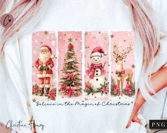 Natal rosa PNG, Acredite na magia PNG, Camisa de Natal PNG, Natal retrô PNG, Papai Noel png, Sublimação de Natal, Feliz png