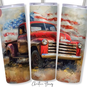 Patriotic Vintage Truck Tumbler Wrap PNG, 20 oz Skinny Tumbler Sublimation, Patriotic Tumbler Wrap, 4th Of July PNG, Digital Download