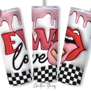 3D aufgeblasene Retro Ew Liebe Tumbler Wrap PNG, Valentinstag Puffy Tumble PNG, lustige Valentine Sublimation PNG, Instant Digital Download