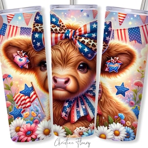 Tumbler Wrap Vache Highland 4 juillet PNG, 4 juillet PNG, Design en sublimation gobelet, gobelet patriotique Wrap Vache Highland en téléchargement numérique