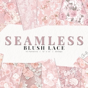 Carta digitale in pizzo blush senza cuciture, motivi floreali in pizzo e blush, carta pizzo stampabile, sfondo a sublimazione per uso commerciale