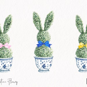 Aquarelle de Pâques topiaire lapin Clipart, Clipart Pâques, printemps PNG, Chinoiserie Grand millénaire téléchargement immédiat pour un usage commercial