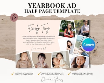 Editable Half Page Yearbook Ad Template, High School Senior Yearbook Ad Canva Template, Graduation Tribute, Personalized Photo School Ad