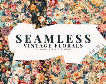 Seamless Vintage Floral Digital Paper, Vintage Flower Patterns, Printable Vintage Paper, Sublimation background for Commercial Use