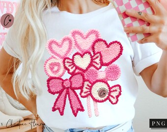 Girly Valentine Faux Latch Hook PNG, Faux Crochet Valentine's Day Shirt Design, Valentine PNG Digital Download, Preppy Coquette PNG