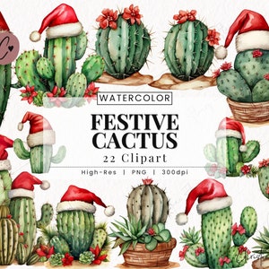 Aquarel feestelijke cactus clipart, aquarel westerse clipart, cowboy kerst png, png Instant Download voor commercieel gebruik