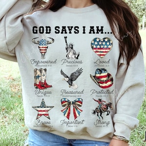 Gott sagt, ich bin 4. Juli PNG, Cowboy PNG, Bibel Vers Png, Gott segne Amerika Sublimationsdesign, Unabhängigkeitstag Png, digitaler Download