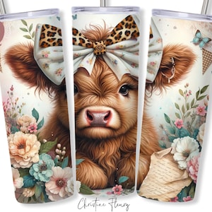 Highland Cow Mothers Day Tumbler Wrap PNG, 20 oz Skinny Tumbler Sublimation, Highland Cow Tumbler Wrap, Mothers Day PNG, Digital Download