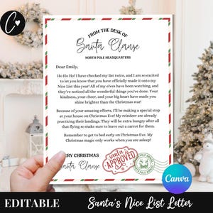 Carta personalizada de Papá Noel con lista de buenos deseos, plantilla de Canva, carta imprimible con lista de buenos deseos, correo personalizado de Papá Noel