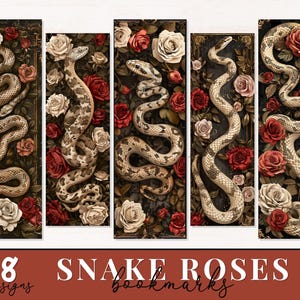 Desenhos de marcadores de páginas de rosas de cobra, marcadores de páginas imprimíveis de rosas vermelhas, marcadores góticos imprimíveis, PNG de cobra para uso comercial