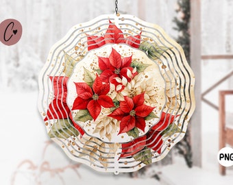 Golden Christmas Flower Wind Spinner, Sublimation Wind Spinner PNG, Christmas Sublimation, Watercolor PNG, Digital Download