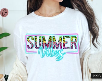 Neon Retro Summer Vibes PNG, Summer PNG, Leopard Print Png, Beach Vacation Sublimation Design, Summer Holiday Png, Digital Download