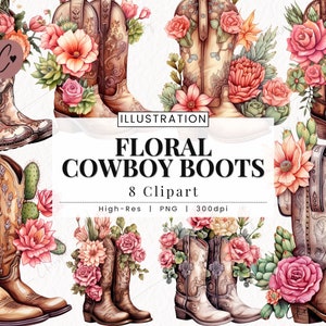 Rustikale Blumen Cowboy Stiefel Clipart, Howdy Cowgirl PNG, Frühling PNG, Frühling Western PNG Sofortiger Download für kommerzielle Nutzung