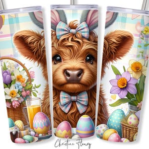 Cute Easter Highland Cow Tumbler Wrap PNG, 20 oz Skinny Tumbler Sublimation, Highland Cow Tumbler Wrap, Easter PNG, Digital Download